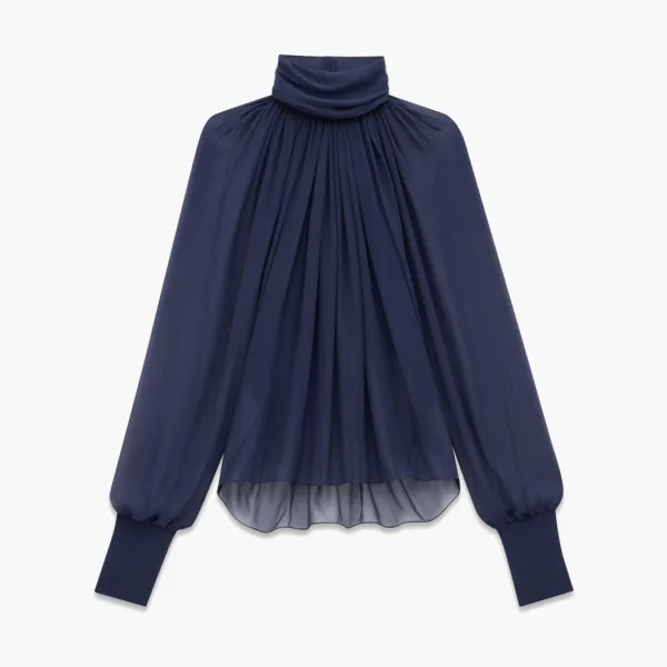 Saint Laurent Turtleneck Blouse Navy