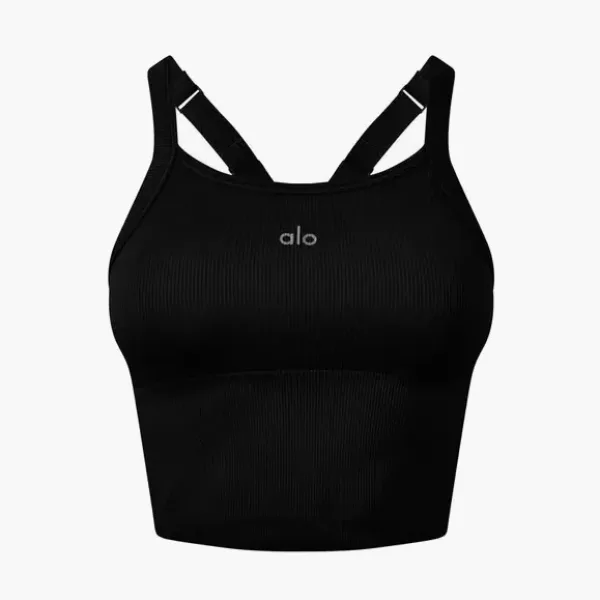 Alo Yoga Seamless Ribbed Favorite Bra Tank Black