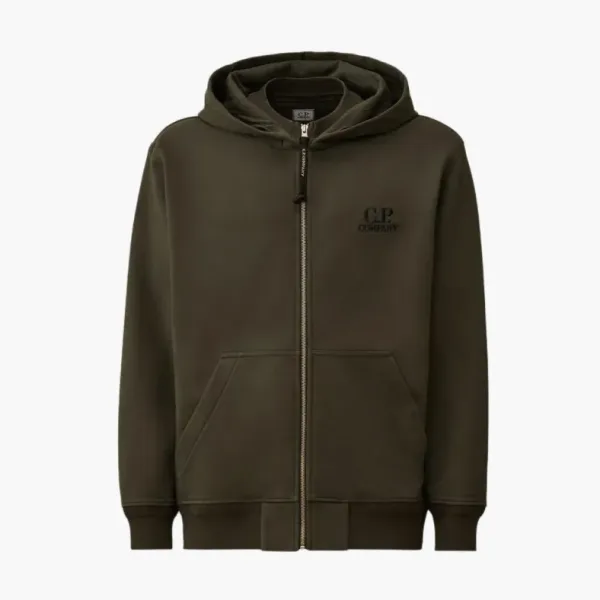 C.P. Company Diagonal Raised Fleece Hooded Full Zip Sweatshirt Shadow Grey
