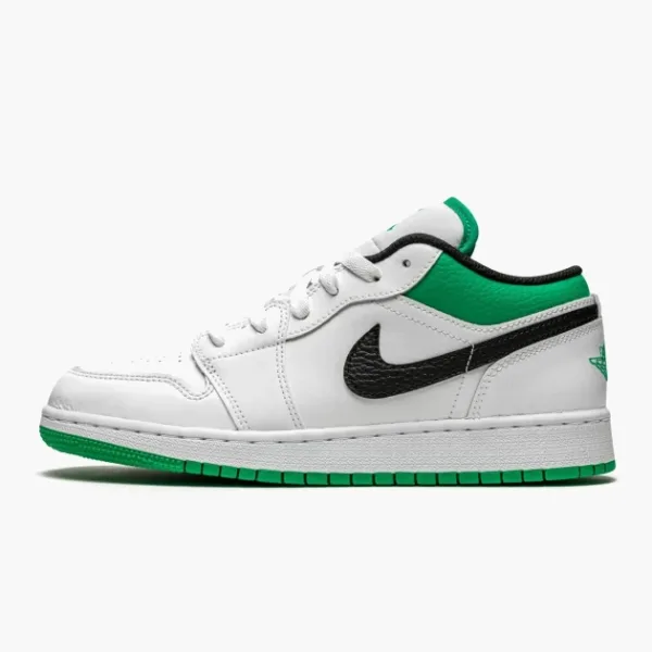 Air Jordan 1 Low GS White Lucky Green Tumbled Leather