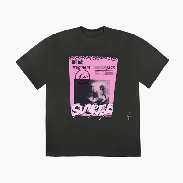 Travis Scott Cactus Jack X Fragment Pink Sunrise T-shirt Washed Black