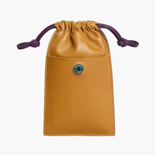 Hermès Pilo Milo Lambskin With Swift Calfskin Cell Phone Pouch Sesame & Violet