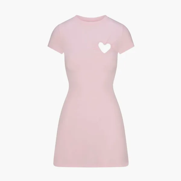 Skims Valentine's Day Collection Cotton Jersey Heart Mini Dress Pink
