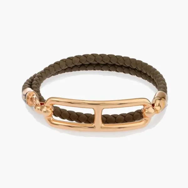 Hermes Roulis Double Tour Bracelet Swift Calfskin Rose Gold & Etoupe