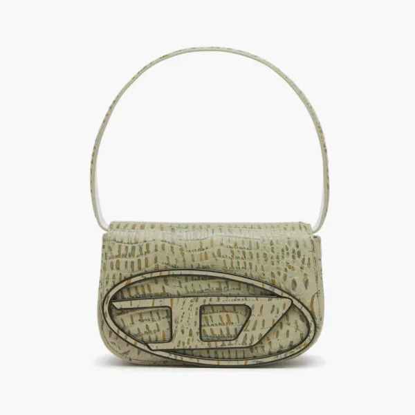 Diesel 1DR Shoulder Bag Croc-print Military Green