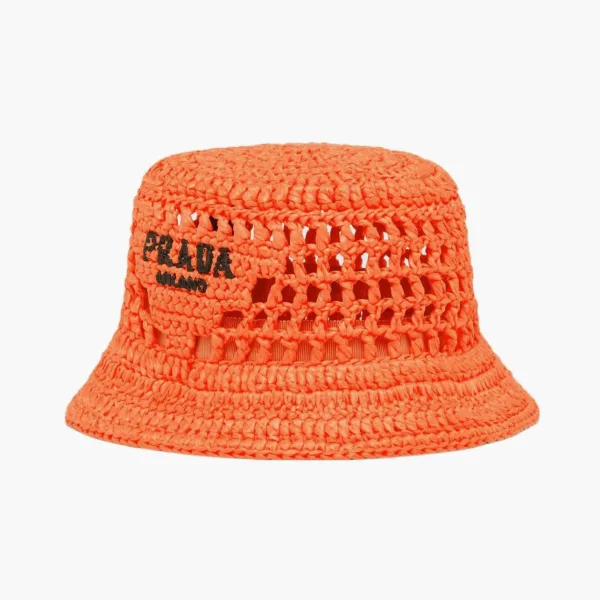 Prada Raffia Bucket Hat Orange