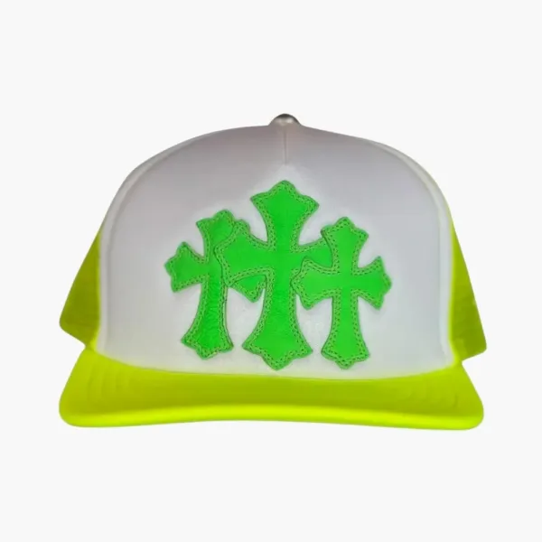 Chrome Hearts Cemetery Cross Trucker Hat Neon Yellow