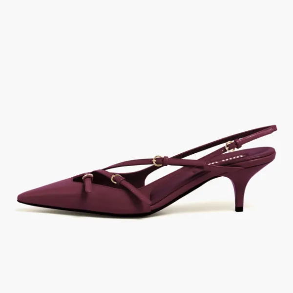 Miu Miu Patent Leather Slingbacks With Buckles Crimson