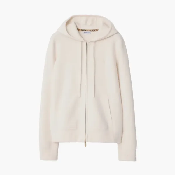 Burberry Cashmere Blend Zip Hoodie Chalk