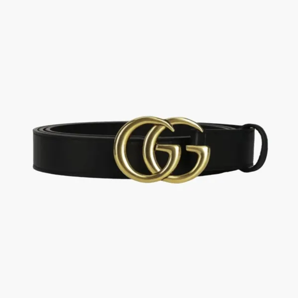 Gucci Double G Buckle Leather Slim Belt Black Gold