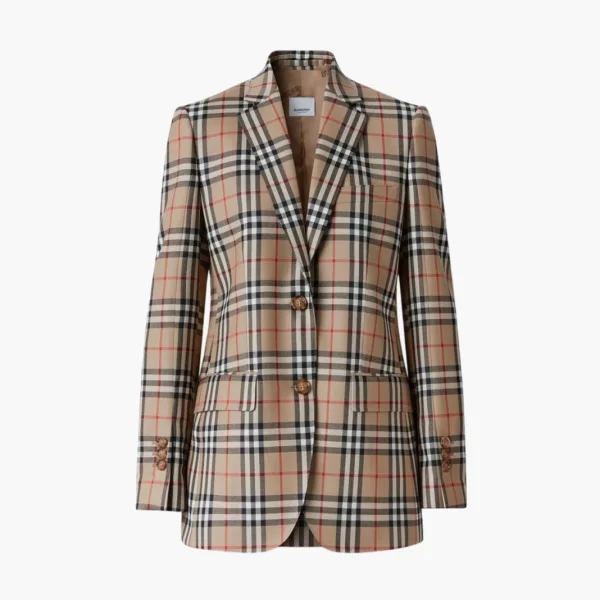 Burberry Vintage Check Wool Tailored Blazer Brown