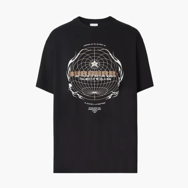 Burberry Globe Graphic Print Oversized T-Shirt  Black