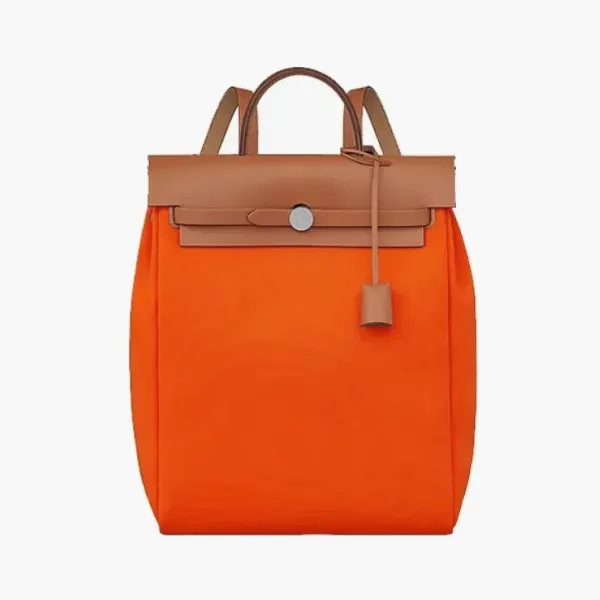 Hermes Herbag Zip Canvas With Hunter Cow Leather Handbag Backpack Orange Red