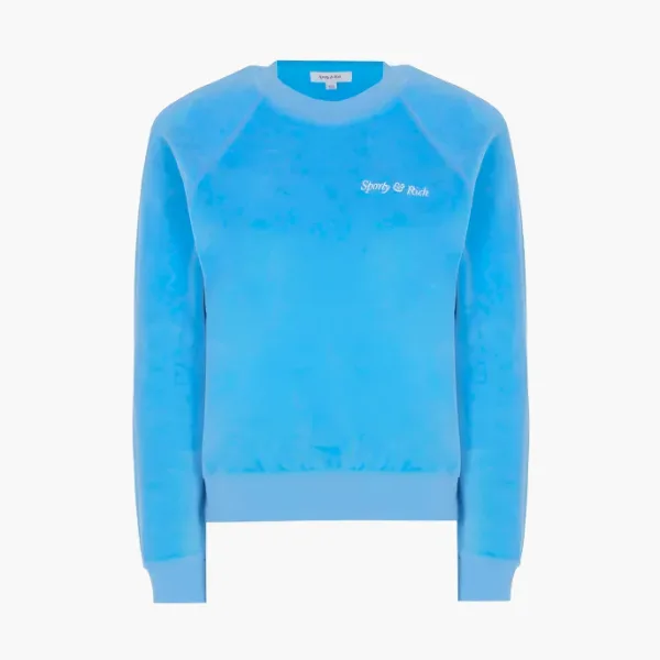Sporty & Rich Logo-embroidered Velvet Sweatshirt Blue