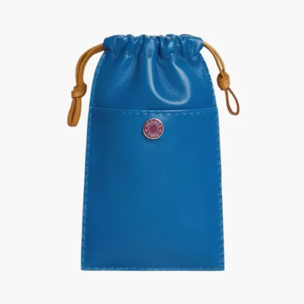 Hermès Pilo Milo Lambskin With Swift Calfskin Cell Phone Pouch Blue