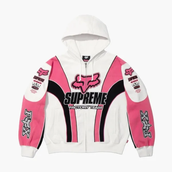 Supreme x Fox Racing Zip Up Hooded Sweatshirt White