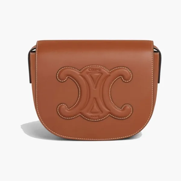 Celine Triomphe Folco Cuir Smooth Calfskin Leather Bag Tan