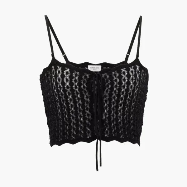 Saint Laurent Crop Top In Pointelle Knit Noir