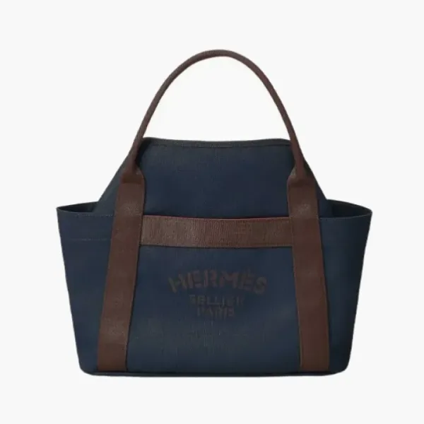 HERMES Waterproof Canvas Equestrian Bag Blue