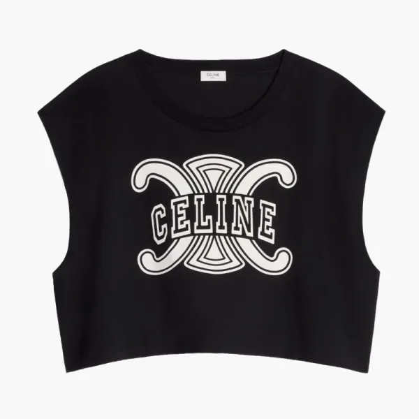Celine Triomphe Top In Cotton Jersey Black