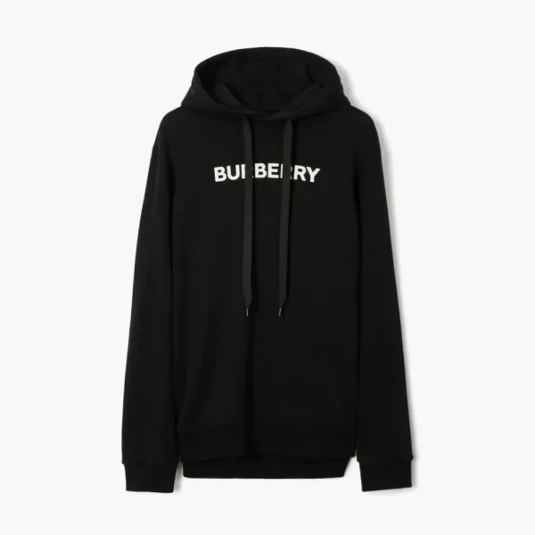 Burberry Logo Print Cotton Hoodie Black