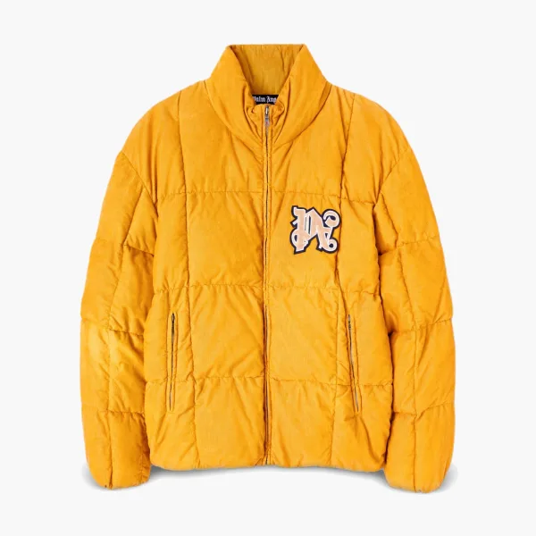 Palm Angels Logo Patch Corduroy Down Jacket Yellow