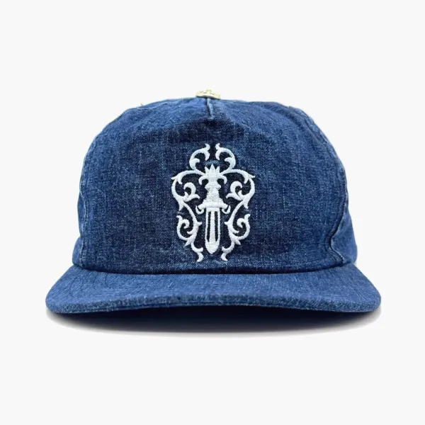 Chrome Hearts Dagger Embroidered Silver Button Denim Cap Blue