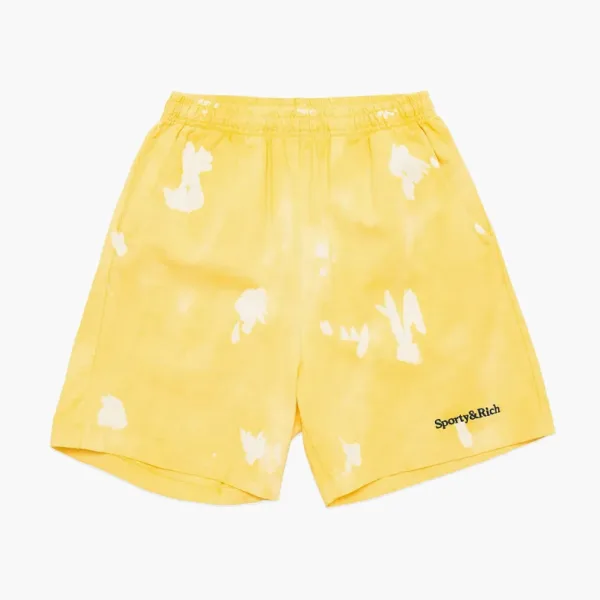 Sporty & Rich Serif Logo Embroidered TIE DYE GYM Short SS23 Yellow