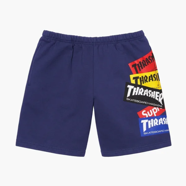 Supreme x Thrasher Multi Logo Sweatshort Washed Navy