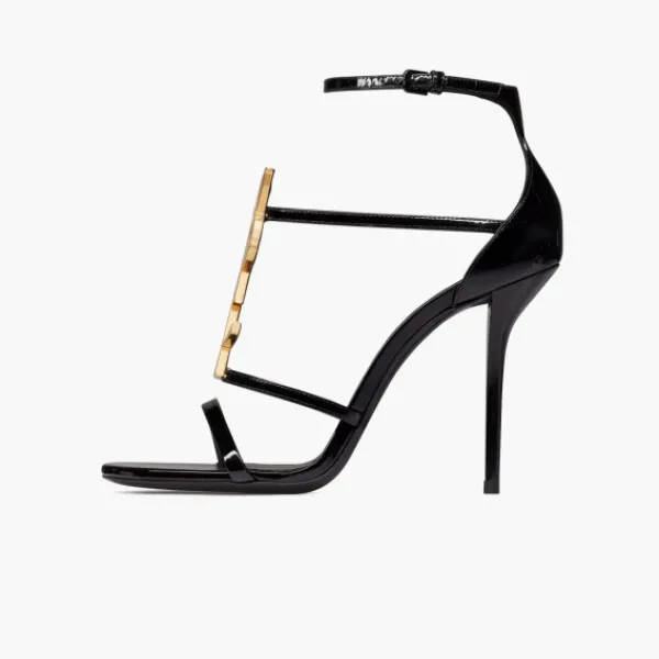 Saint Laurent Cassandra Sandals In Patent Leather Noir