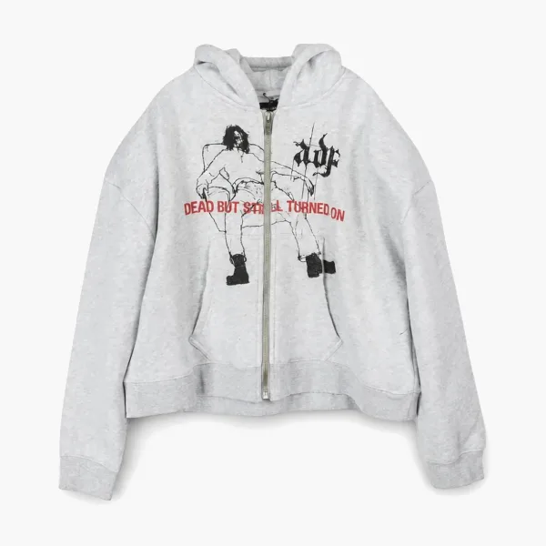 ARNODEFRANCE Dead But Still Turned On Zip Hoodie Grey
