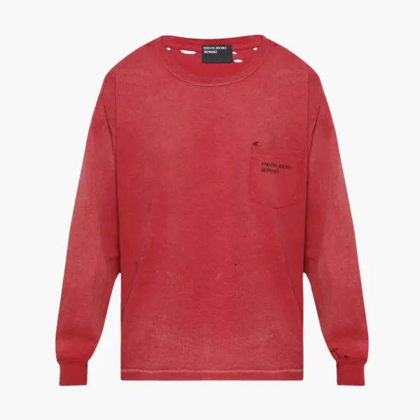 Enfants Riches Déprimés Thrashed Logo Long-Sleeve Pocket T-Shirt Faded Red/Black