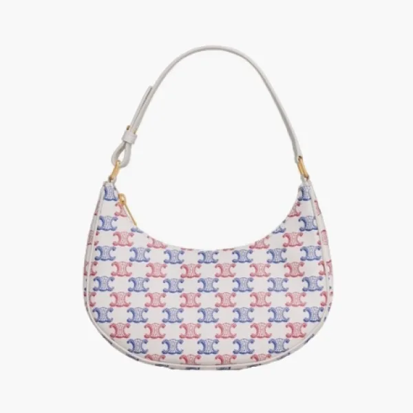 Celine Ava Bag in Triomphe Canvas and Calfskin Blue Red