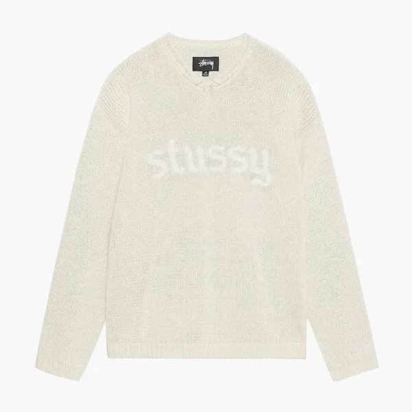 Stussy Embroidered V Neck Logo Sweater Natural