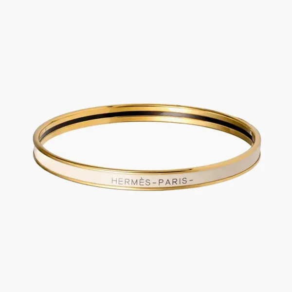 Hermès Enamel Bangles Unisex Cream White/Gold