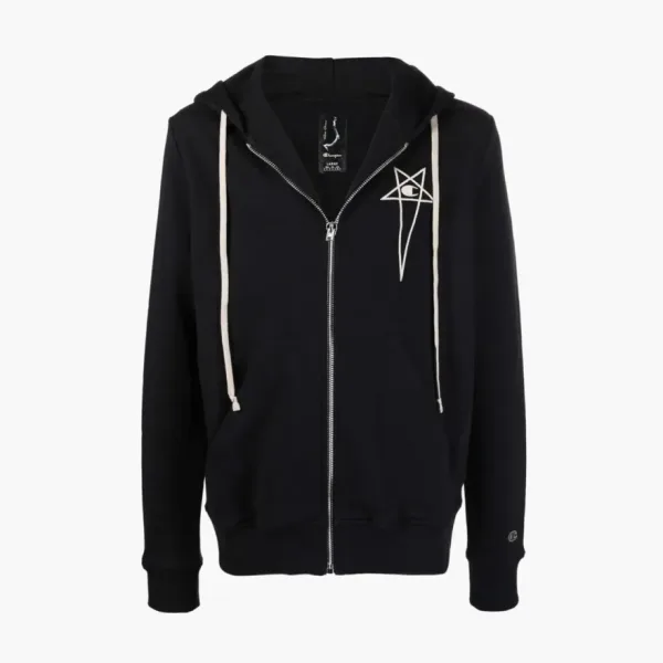 Rick Owens X Champion Logo-embroined Zip-up Hoodie Black