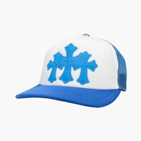  Chrome Hearts Cemetery Leather Patch Trucker Cap Blue