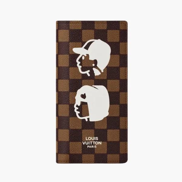  Louis Vuitton x Nigo Brazza Logo Graphic Print Plaid Damier Phriendship Coated Canvas Wallet Brown