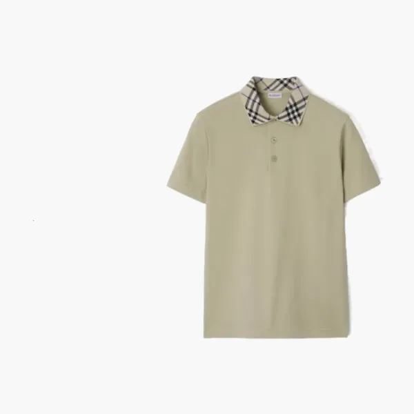 Burberry Check Collar Cotton Polo Shirt  Lichen