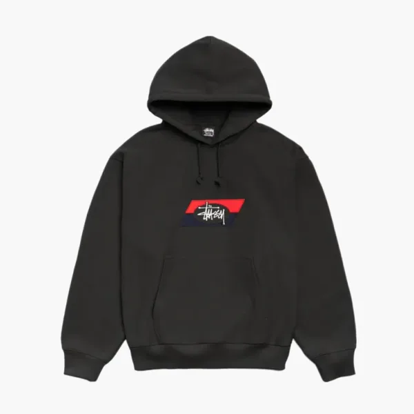 Stussy Double Stripe Embroidered Hoodie Black