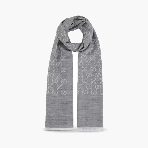 GUCCI GG Logo Wool Silk Scarf "DARK GREY"