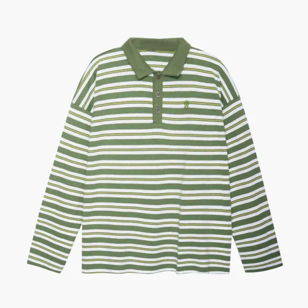 Chrome Hearts Matty Boy Limited Stripe Long Sleeve Polo Green