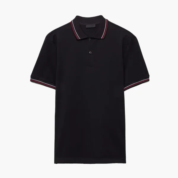 Prada Short-Sleeved Pique Polo Shirt Black/Red