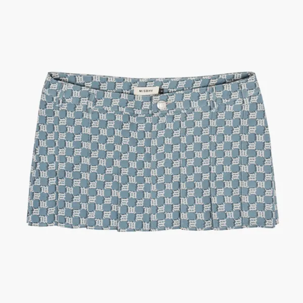 Misbhv Jacquard Canvas Monogram School Mini Skirt Blue