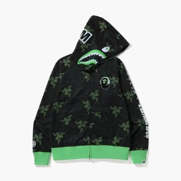 BAPE x Razer Neon Camo Shark Full Zip Hoodie Black