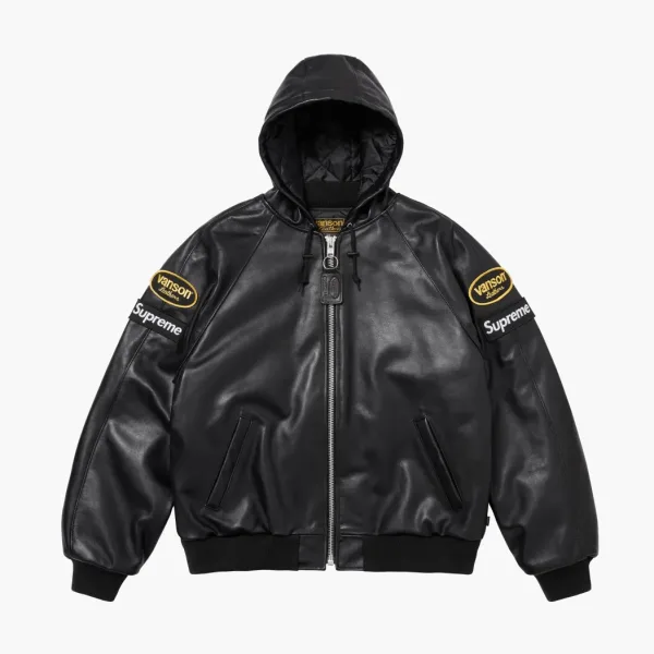 Supreme x Vanson Leathers Hooded Work Jacket Black