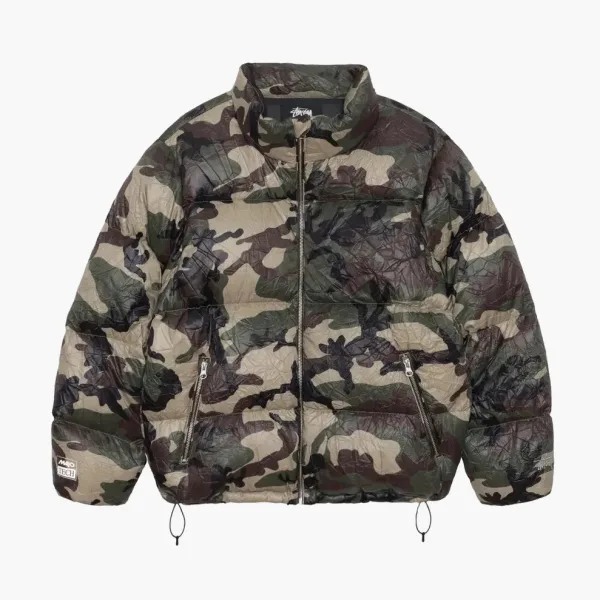Stussy Wrinkled Nylon Down Puffer Woodland Camo