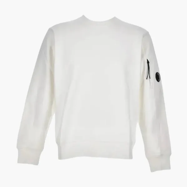 C.P. Company Diagonal Raised Fleece Crewneck Lens Sweatshirt Gauze White