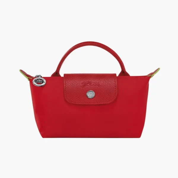Longchamp Le Pliage Green Handle Pouch Tomato