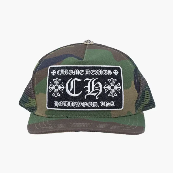 Chrome Hearts CH Hollywood Trucker Hat Camo Green
